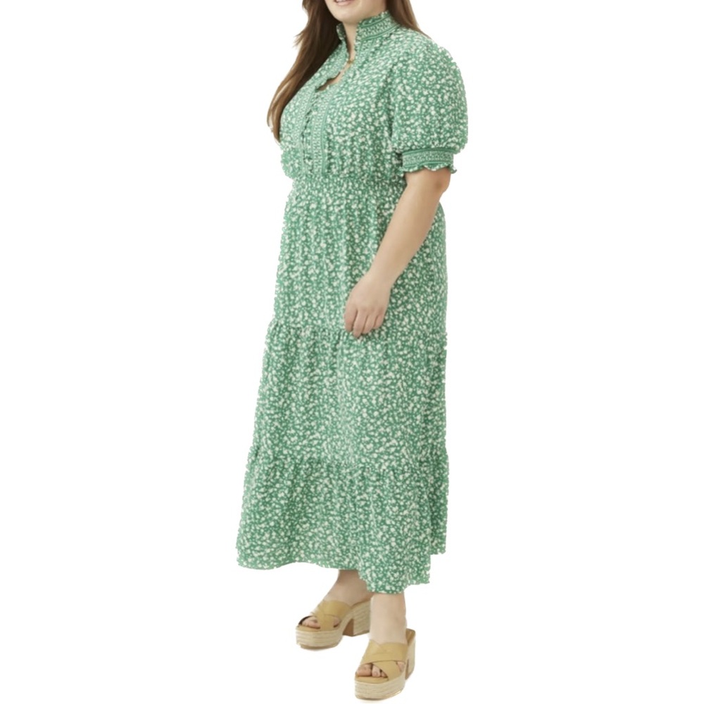 Adorne Floral Tiered Maxi Dress Size 22W Green Cottagecore Prairie Modest